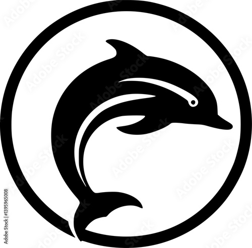 Dolphin | Black and White Vector illustration