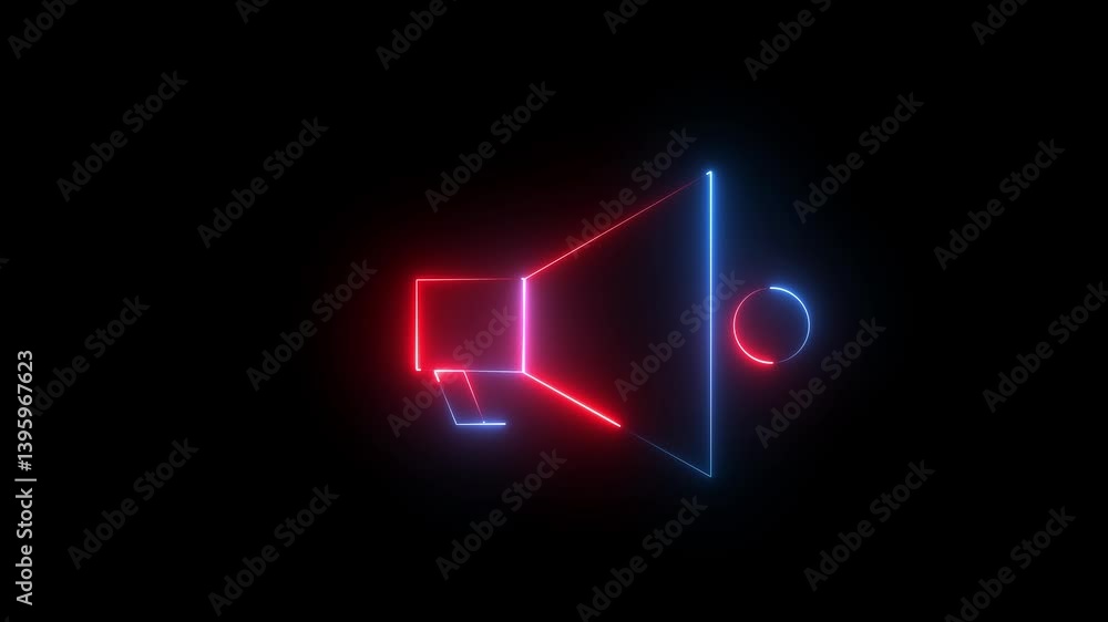 Neon shine sound icon animation. on black background Glowing neon sound icon audio music speaker Neon shine sound icon animation. on black background Glowing neon sound icon audio music speaker