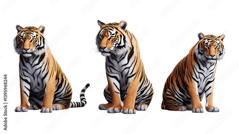 Obraz premium Pack Tiger Set in Different Poses on Transparent Background for Wildlife, Jungle, and Nature-Themed Designs