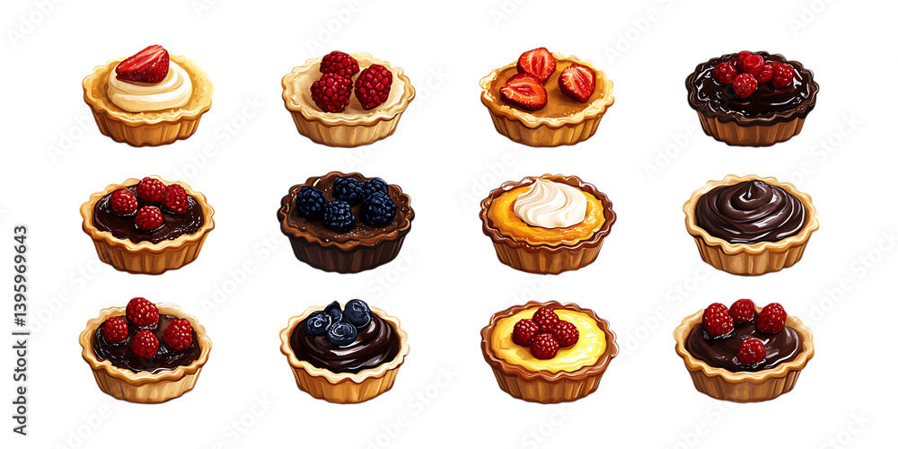 Pack Tart Set in Different Poses on Transparent Background for Dessert, Bakery, and Culinary-Themed Designs Pack Tart Set in Different Poses on Transparent Background for Dessert, Bakery, and Culinary-Themed Designs