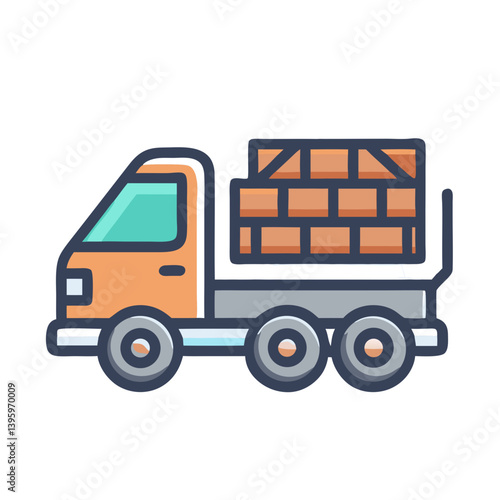 Dump Truck Fully Loaded With Bricks Icon Design