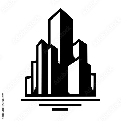 Modern Cityscape Silhouette Logo - Black & White Architectural Icon