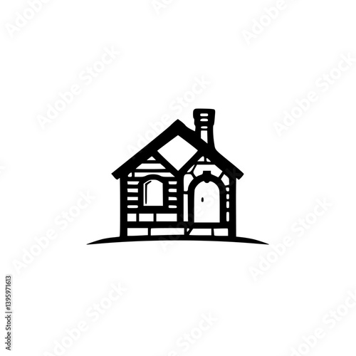 Minimalist Cottage Icon: Black & White Home Illustration for Branding