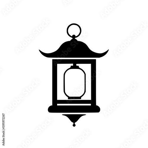 Minimalist Japanese Lantern Icon, Black and White, Vector