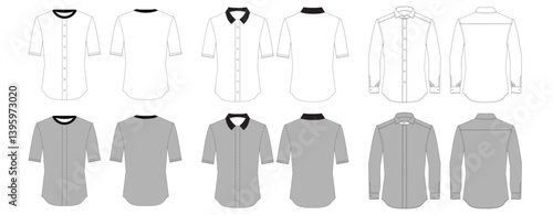 Button Up Shirt Technical Fashion Illustration Vector Button Up Shirt Mockup Template Front and Back Button Up Shirt Flat Sketch Technical Drawing Vector Illustration Unisex Blank Shirt 