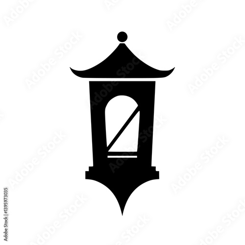 Minimalist Black & White Japanese Lantern Icon - Vector Illustration