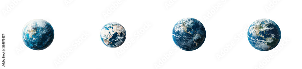 Fototapeta premium Globe planet Earth view, rotating evolution perspective, cut out transparent