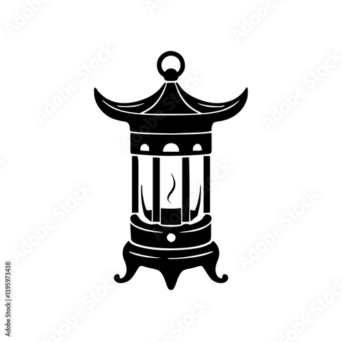 Minimalist Asian Lantern Icon, Black and White, Vector Graphic