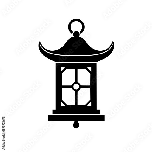 Black Japanese Lantern Silhouette on White Background