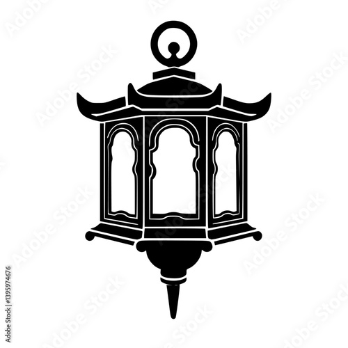 Elegant Japanese Lantern Silhouette on White Background
