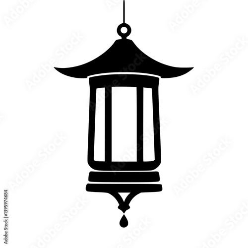 Japanese Lantern Silhouette: Black & White Vector Illustration