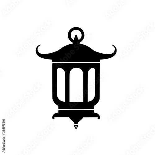 Black Silhouette of a Traditional Japanese Lantern on White Background