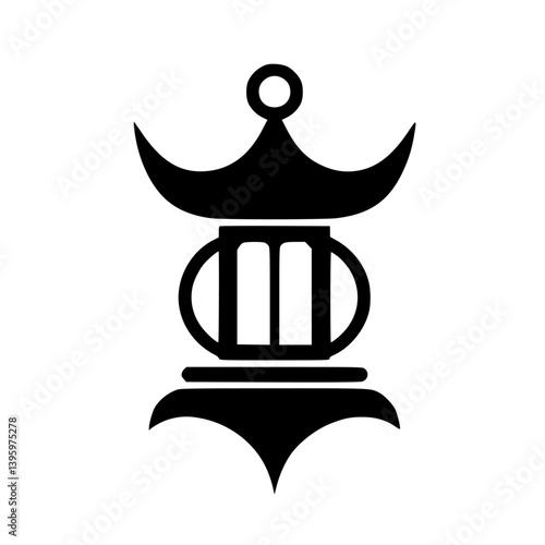 Minimalist Black Silhouette of a Japanese Lantern on White Background