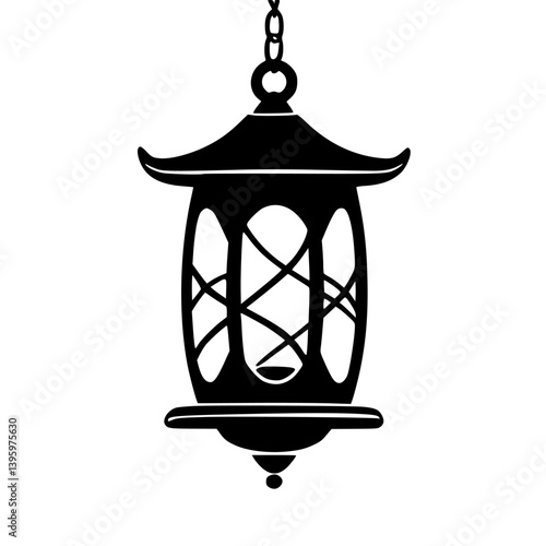 Japanese Lantern Vector: Black Silhouette, Traditional Design
