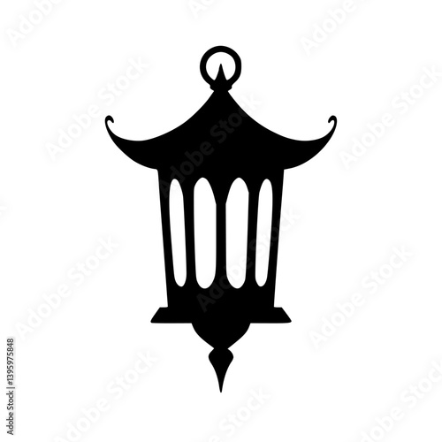 Japanese Lantern Silhouette on White Background