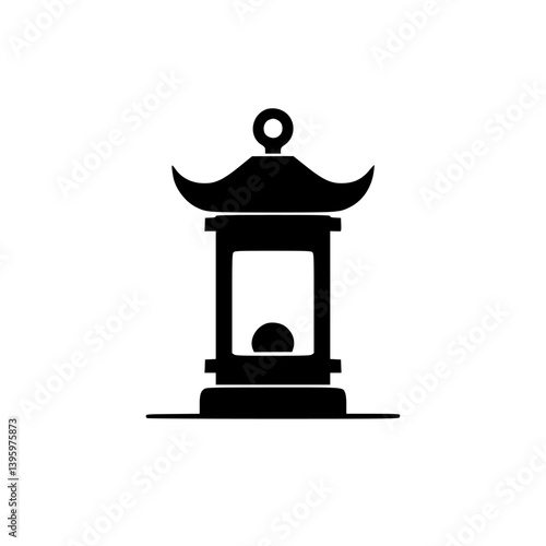Minimalist Japanese Lantern Silhouette on White Background