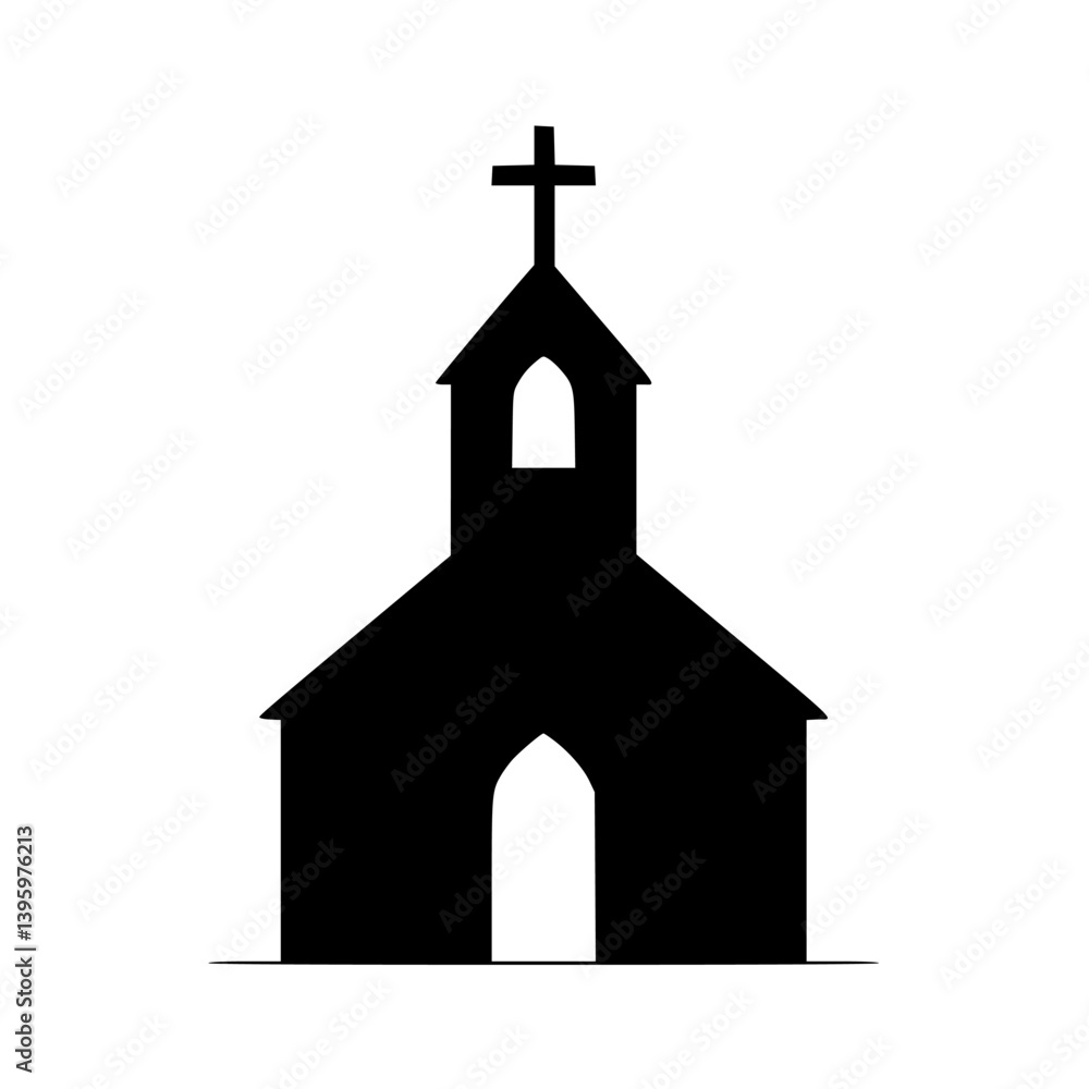 Minimalist Church Silhouette on White Background: Faith, Religion, Icon. Minimalist Church Silhouette on White Background: Faith, Religion, Icon.
