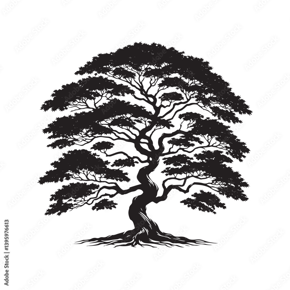 Obraz premium Japanese Maple Vector Silhouette - Minimalist Japanese Tree Art - Tree Design - Japanese Tree Illustration.
