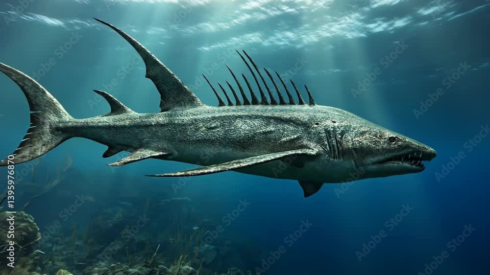 Fast Predatory Fish Strong and agile predatory fish swims gracefully through clear blue ...