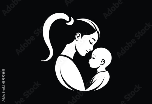 Mother and Child Silhouette Vector – Loving Mom Holding Baby Art Illustration

