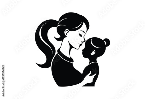 Mother and Child Silhouette Vector – Loving Mom Holding Baby Art Illustration
