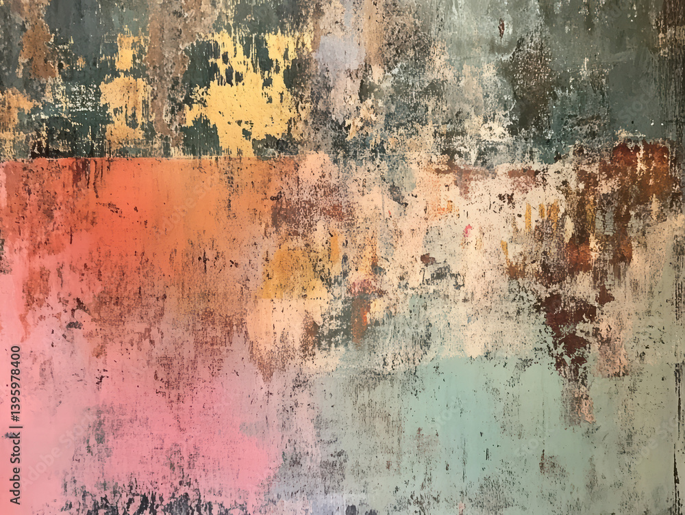 Obraz premium Abstract Grunge Art: A close-up, high-angle perspective showcases the textured, multi-layered composition, exuding a sense of history and artistic flair. 