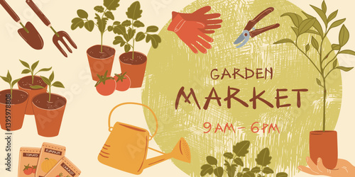 Garden Market Advertising Vector Banner