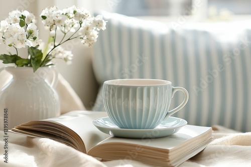 Cozy Morning With a Cup of Tea and a Book Near a Window in Soft Natural Light