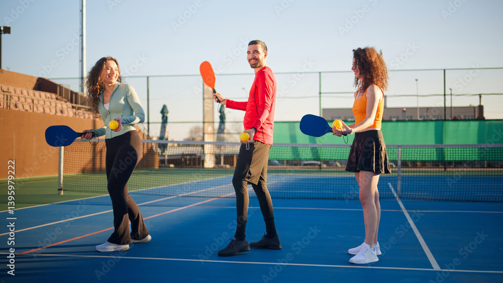 Young adults teaching and learning how to play pickleball