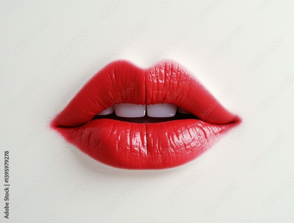 Obraz premium Red lip print on clean white paper, minimalistic and bold with a sensual and romantic vibe.