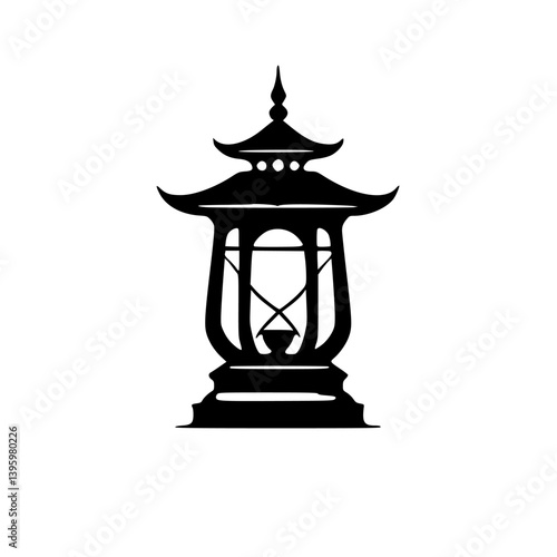 Black Japanese Lantern Silhouette, Minimalist Vector Illustration