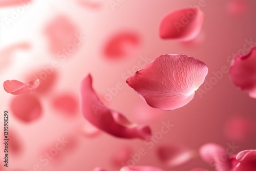 Floating Pink Flower Petals Against a Soft Blurred Background Creating a Drea...