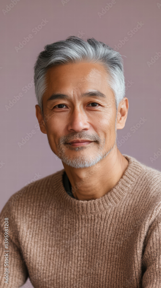 Serene Reflection: An older Asian man, his silver hair and tranquil gaze reflecting a lifetime of experience, stands confidently in front of a soft pastel backdrop, conveying quiet wisdom and calm. Serene Reflection: An older Asian man, his silver hair and tranquil gaze reflecting a lifetime of experience, stands confidently in front of a soft pastel backdrop, conveying quiet wisdom and calm.