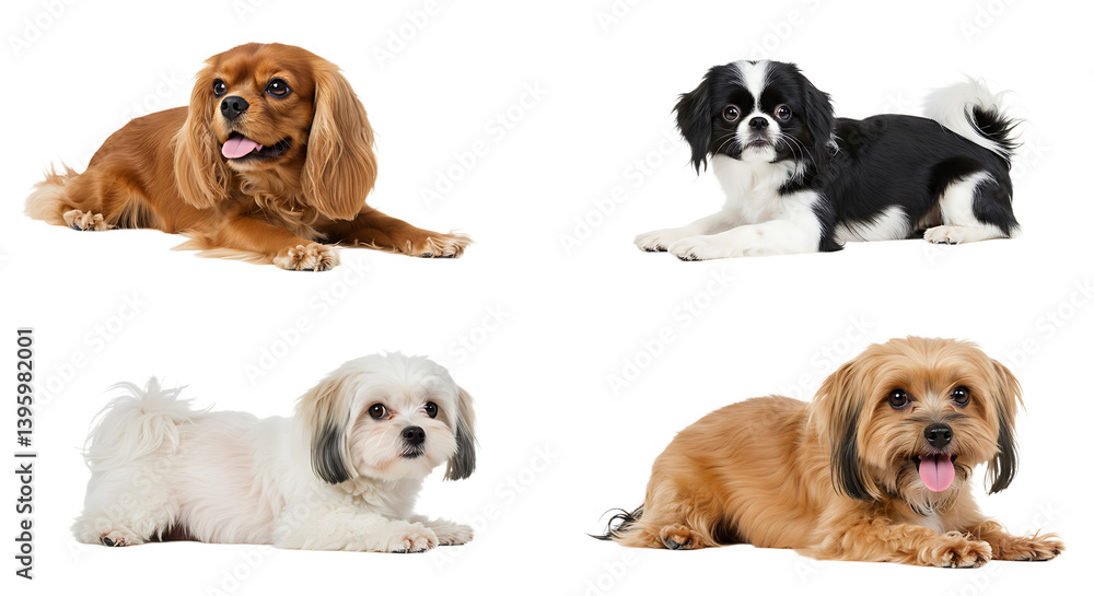 Dogs Resting Calmly on White Background Variety of Small Breed Puppies Dogs Resting Calmly on White Background Variety of Small Breed Puppies