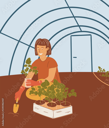 Happy Organic Planting Scene Vector