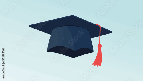 Mortarboard hat floating in sky, symbol of achievement