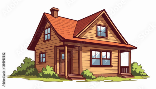 Charming wooden house illustration with clean outlines, classic design