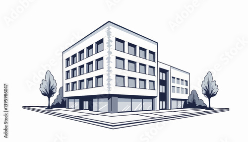 Minimalistic commercial office building illustration, modern design