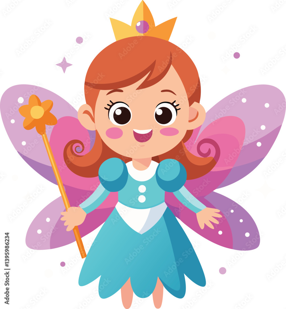 Cute fairy princess with wings and magic wand. Whimsical fantasy character in flat style. Ideal for children’s stories, games, and magical content. Cute fairy princess with wings and magic wand. Whimsical fantasy character in flat style. Ideal for children’s stories, games, and magical content.