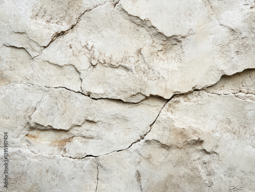 Cracked Plaster Texture: A detailed close-up shot reveals the intricate network of cracks in a light beige plaster wall, showcasing a weathered and textured surface.