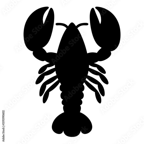 Black Silhouette of a Lobster Showing Claws and Tail