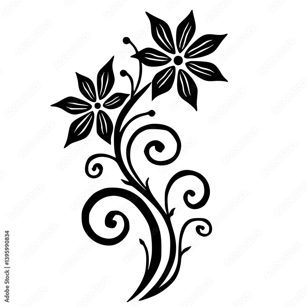 Elegant Black Floral Ornament on White Background Elegant Black Floral Ornament on White Background