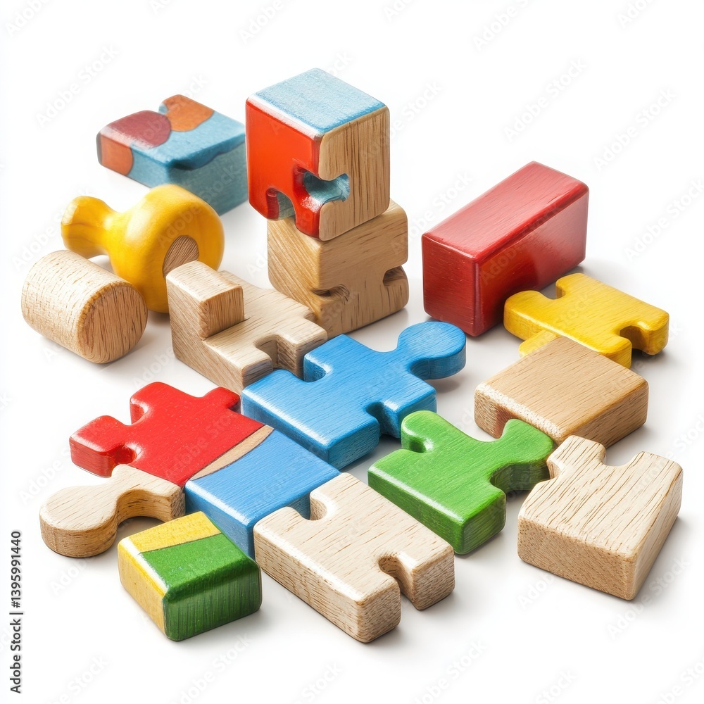 Kids' wooden puzzles and blocks combo set, isolated with white background Kids' wooden puzzles and blocks combo set, isolated with white background