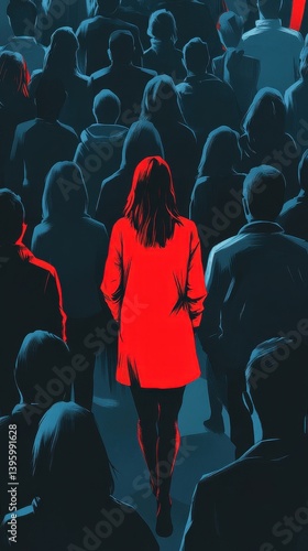 Woman in red among crowd of people	