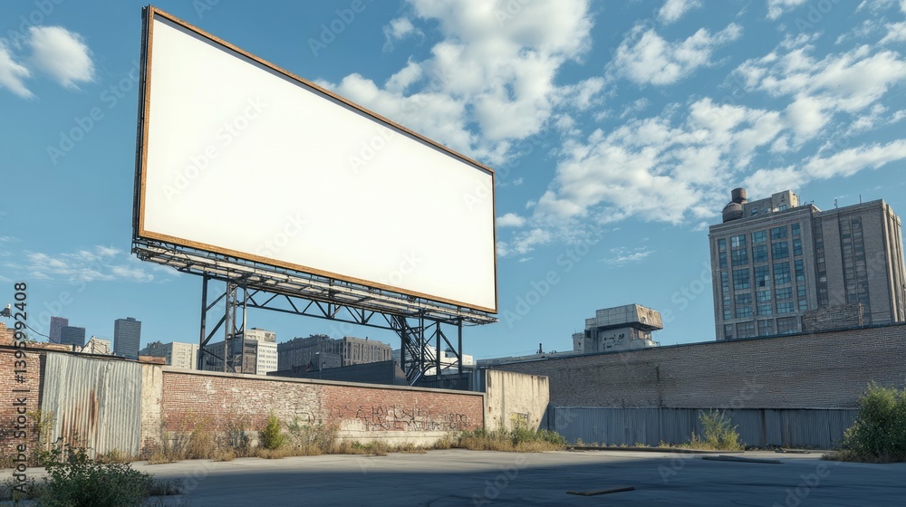 A blank billboard on the side of an industrial building in downtown A blank billboard on the side of an industrial building in downtown