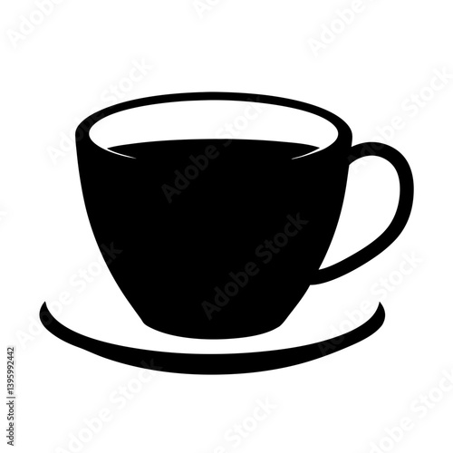 A Simple Black Silhouette of a Coffee Cup on a Saucer