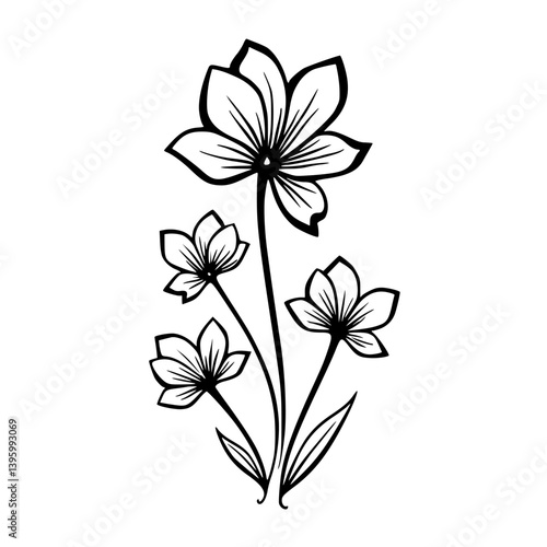Minimalist Black and White Floral Line Art, Simple Blossom Illustration