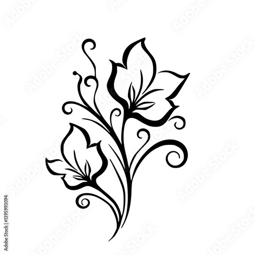 Elegant Black Floral Illustration on White Background