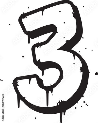Vector graffiti spray paint number three in isolated background
