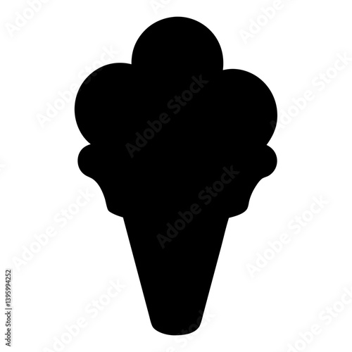 A Simple Black Silhouette of a Delicious Ice Cream Cone with Three Scoops